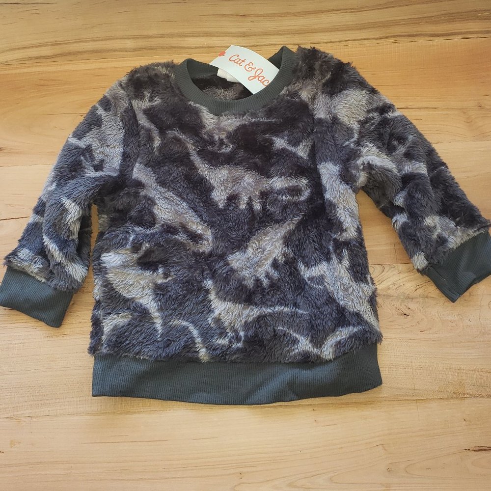 Kids Super Soft Gray Dinosaur Pullover Sweatshirt